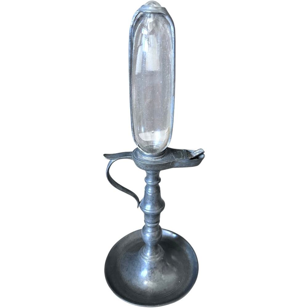 Excellent Condition Early Pewter Timekeeper Oil Lamp Clock Peltro 95 Italy 1800s